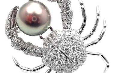 Rare! Authentic Tiffany & Co Platinum Crab 2.70ct Diamond Pearl Pin Brooch