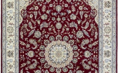 Red Floral Indo-Nain Oriental Rug 8X12 Classic Handmade Dining Room Decor Carpet