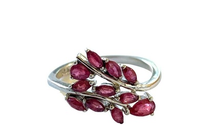 Red Ruby Sterling Silver Floral Design Ring