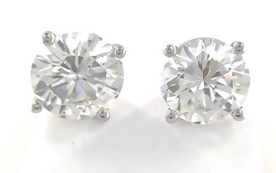 Round Brilliant 1.92ct Diamond 14k White Gold Stud Earrings D-SI2 GIA CERTIFIED
