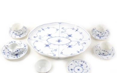 Royal Copenhagen cabaret set, Meissen pattern, including an oval tray., 34cm.
