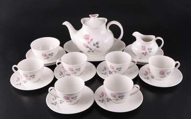 Royal Doulton Porcelain "Pillar Rose" Tea Set and Dessert Plates, 1961-1978