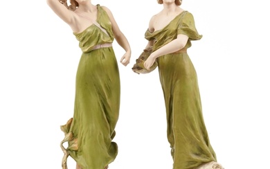 Royal Dux, large pair of Czechoslovakian Art Nouveau figurin...