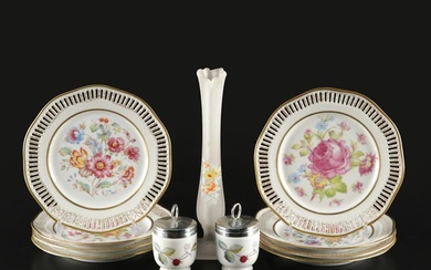 Royal Hanover Reticulated Floral Plate Collection With Egg Coddlers and Vase