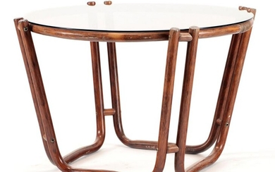 SECESSIONIST STYLE FRENCH RATTAN GLASS TOP TABLE