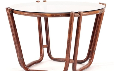 SECESSIONIST STYLE FRENCH RATTAN GLASS TOP TABLE
