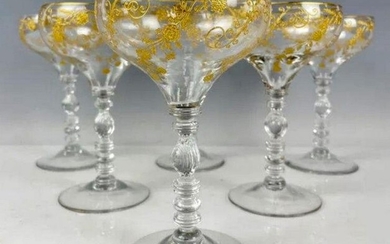 SET OF 6 LARGE GILT MOSER CHAMPAGNE GLASSES