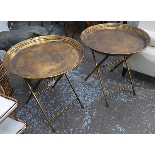 SIDE TABLES, a pair, gilt metal, 66cm H x 66cm diam. (2)