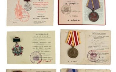 SIX SOVIET RUSSIAN MEDALS WITH ORIGINAL DOCUMENTS