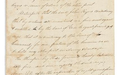 (SLAVERY & ABOLITION.) Indiana manumission deed for "Eli Rogers a man of color . . . after the