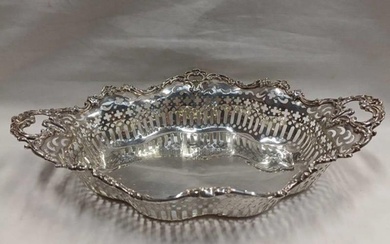 STERLING SILVER 2-HANDLED OVAL BASKET WITH PIERCED DECORATIO...