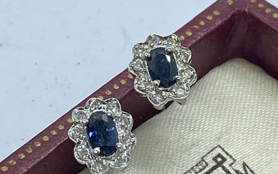 STUNNING BLUE SAPPHIRE AND DIAMOND EARRINGS SET IN 14ct WHITE...