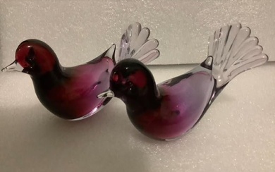 Salviati Glass Bird Figurines with makers mark sticker