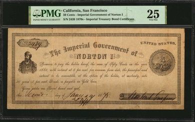 San Francisco, California. Imperial Government of Norton I. 1870s 50 Cents. PMG Very Fine 25.