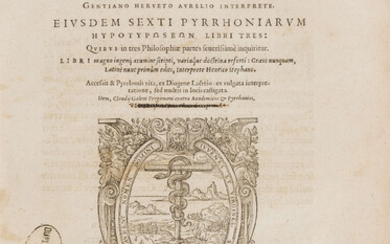 Scepticism.- Sextus Empiricus. Adversus mathematicos..., 2 parts in 1, contemporary limp vellum, Paris, Martin Le Jeune, 1569.