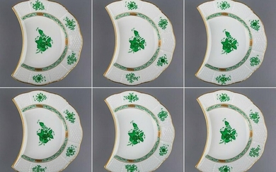 Set of Six Herend Antique Chinese Bouquet Green