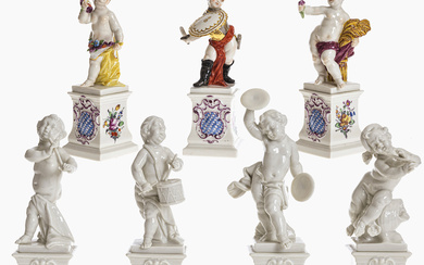 Seven putti on pedestal - Nymphenburg, after models by F. A. Bustelli and D. Auliczek