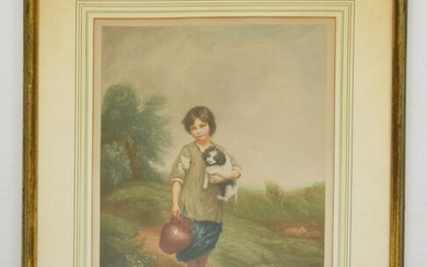 Signed Arthur B Brook Boy with Puppy Litho