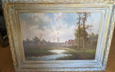 Signed C Steen Country Home Oil Painting