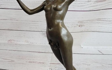 Signed Original Vitaleh Nude Nymph Calling into Forest Bronze Sculpture - 15lbs