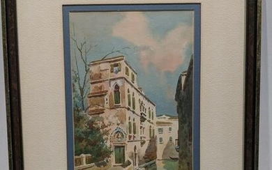 Signed Rossi Venice Canal Watercolor Painting