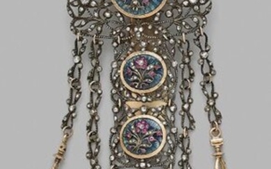 Silver and vermeil chatelaine set with rose-cut diamonds,...