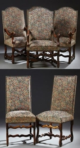 Six French Louis XIII Style Carved Mahogany Chairs