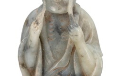 GRAY AND BLACK JADE CARVING OF THE LOHAN...