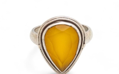 Sterling And Teardrop Citrine Lady's Ring, Size 7 Ca. 1940