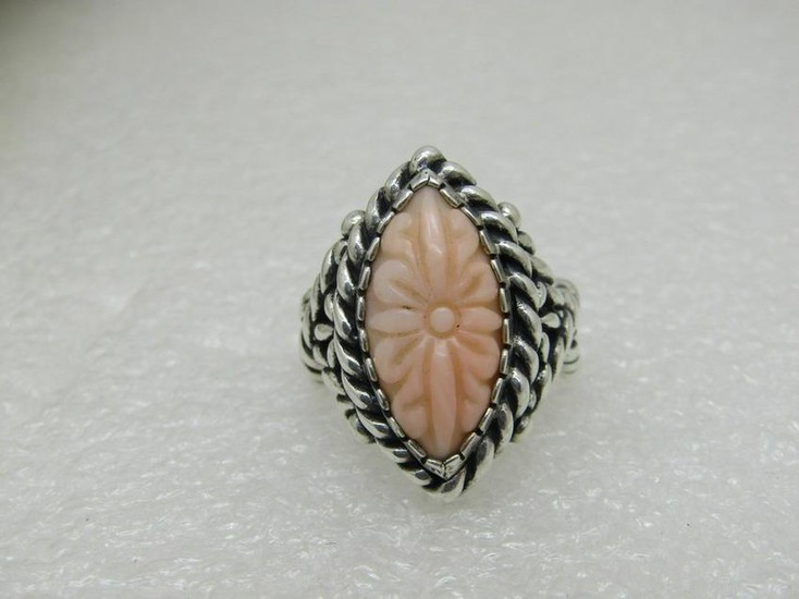 Sterling Carolyn Pollack Carved Flower Ring, Pink