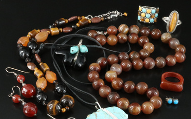 Sterling Jewelry Including Agate, Tiger's Eye and Sard