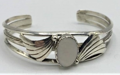Sterling Silver Cuff Bracelet Mother Of Pearl Stone