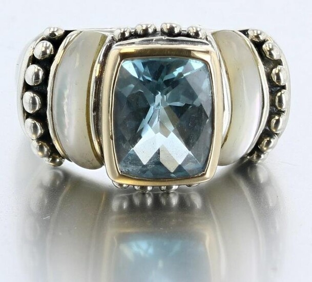 Sterling Silver and 14K Blue Topaz Ring