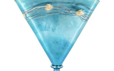 Steuben Blue Aurene Fan vase