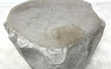 TERENCE MAIN Carved Limestone Stool Bench. KATHEDRA.