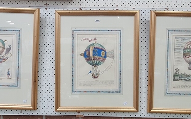 THREE FRAMED FRENCH BALLOON COLOURED ENGRAVINGS