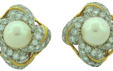 TIFFANY SCHLUMBERGER Pearl Diamond Gold EARRINGS Clip