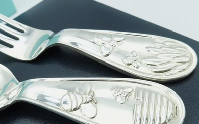 TIFFANY & CO. Set Bumble Bee Baby Fork and Spoon 925 with Box