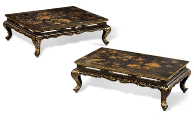 TWO CHINESE BLACK AND GILT LACQUER LOW TABLES