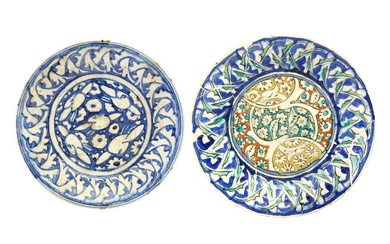 TWO SAFAVID KUBACHI POTTERY DISHES Possibly Tabriz, North-Western Iran, 17th - 18th century