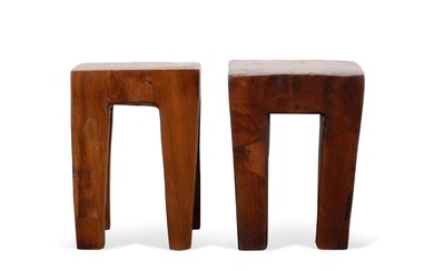 TWO SOLID WOOD OCCASIONAL STOOLS