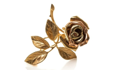 TWO TONED GOLD ROSE FLOWER BROOCH, 14g