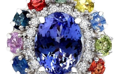 Tanzanite, Sapphire Diamond Ring 14K White Gold