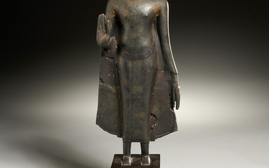 Thai lacquered bronze standing Buddha torso