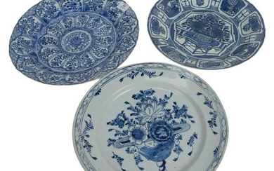 Three Chinese Blue and White Chargers, Kangxi 17th/18th