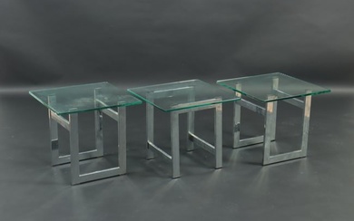 Three Milo Baughman Style Chrome Side Tables