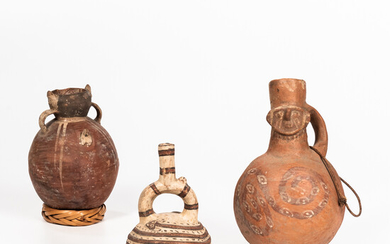 Three Pre-Columbian Polychrome Pottery Spout Vessels