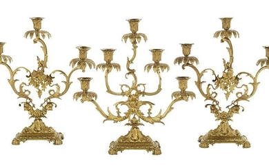 Three Rococo Revival Gilt-Brass Girandoles