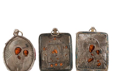 Three Russian Silver Miniature Icons.