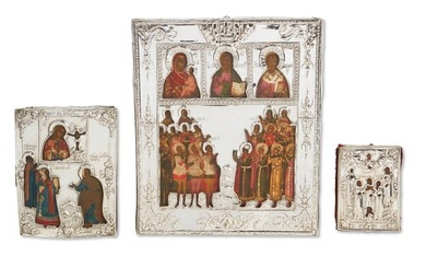 Three Russian icons with silver oklads